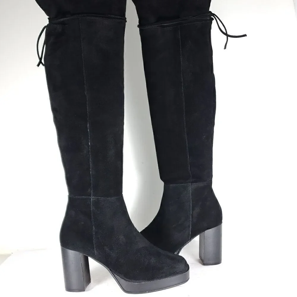 Free People Women's Echo US6-6,5 EU37 Black Suede Platform Over The Knee Boots